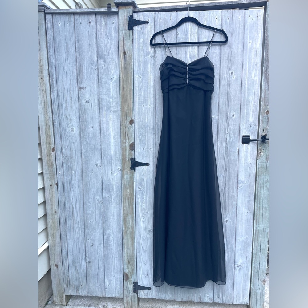 long black dress 90s y2k vintage spaghetti strap evening gown